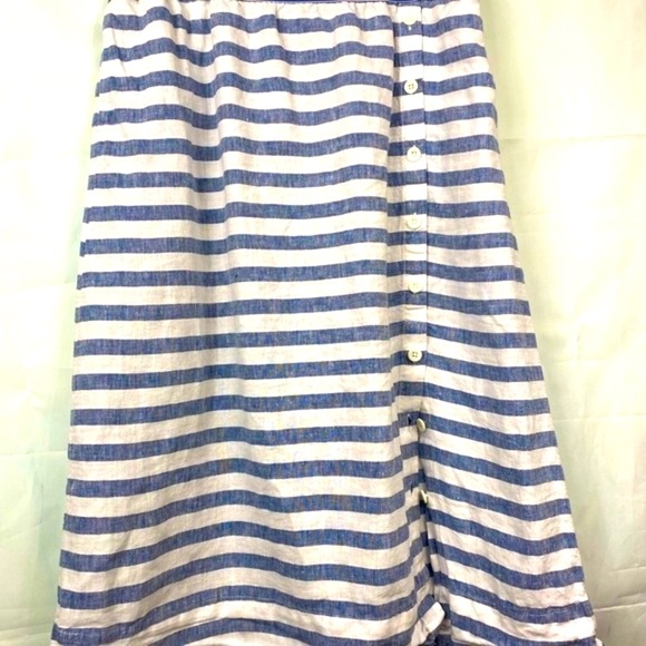 J. Jill Blue/White Striped Linen Button Front Skirt Size Medium Petite - Picture 3 of 5